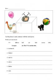 English worksheet: Simple prepositions of place sentence making #2