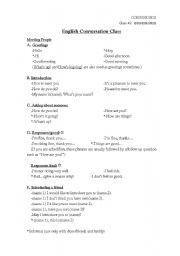 English Worksheet: Elementary Conversation Vocabulary #1A