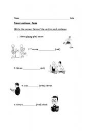 English worksheet: present contious