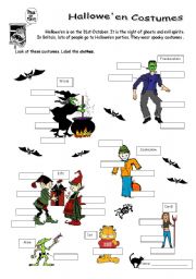 English Worksheet: CLOTHES - Halloween Costumes