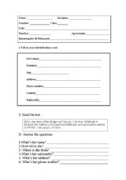 English Worksheet: personal identification, nationalities