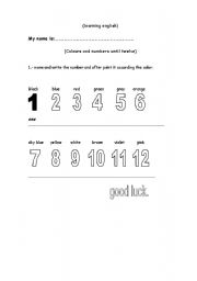 English worksheet: colours and numbers