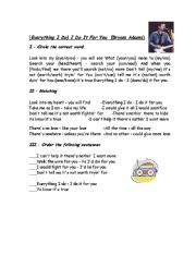 English worksheet: Everything I do I do it for you song