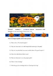 English Worksheet: Its The Great Pumpkin Charlie Brown!!    Worksheet and VDO