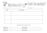English worksheet: What time is it?  Hows the weather? 