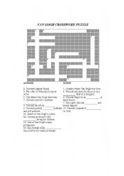 English Worksheet:  Artists Van Gogh crossword