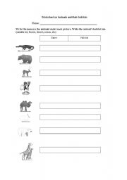 English worksheet: Animals and their habitats