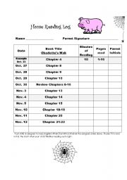 English worksheet: Charlottes Web Reading Log