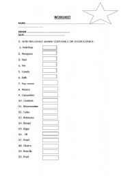 English worksheet: countables and uncountables nouns