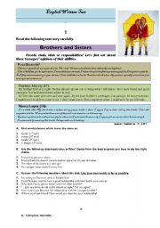 English Worksheet: Test- Brothers and sisters.
