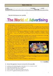 English Worksheet: Test - The world of advertising