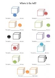 English Worksheet: Prepositions of place: Where is the ball?