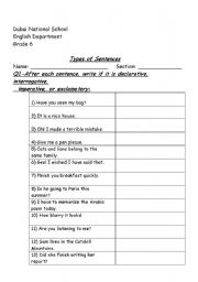 English Worksheet: Types of sentences