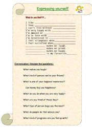 English worksheet: Expressing yourself! I like...