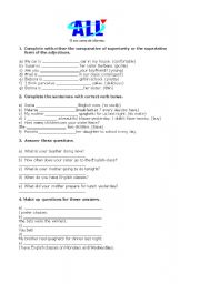English Worksheet: Intermediate Level Exercises