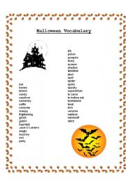 English Worksheet: Halloween Vocabulary