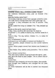 English Worksheet: where does halloween come from?