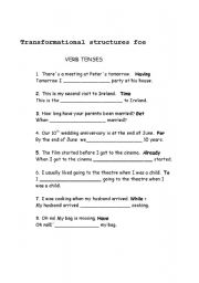 English Worksheet: FCE sentence transformation