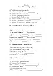 English Worksheet: Personal and Object Pronouns