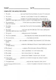 English Worksheet: WORLD RECORDS