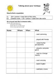 English worksheet: Talking about your holidays
