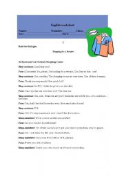 English Worksheet: shopping test