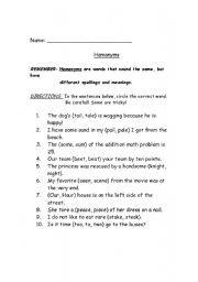 English Worksheet: homonyms