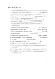 English worksheet: WILL OR GOING TO