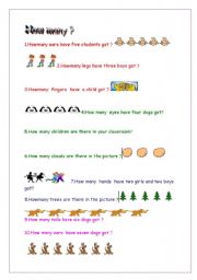 English Worksheet: HOW MANY ?for young learners