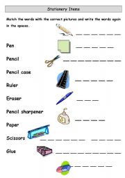 English Worksheet: Classroom Objects - Stationery Items