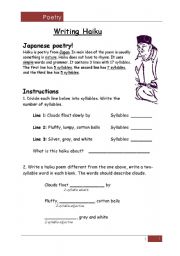 English Worksheet: Writing a Haiku Poem