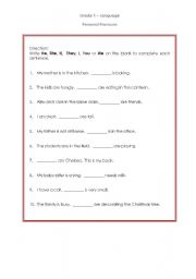 English Worksheet: Language - Personal Pronouns