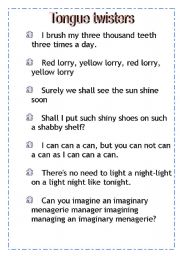 English Worksheet: Tongue twisters