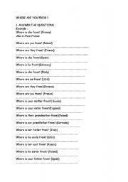 English Worksheet: Where are you from?- exercises