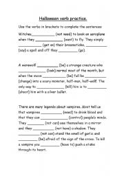 English worksheet: Halloween Verb Practice