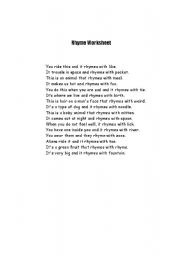 English worksheet: Rhyme Worksheet