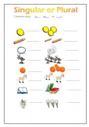 English Worksheet: singular plural