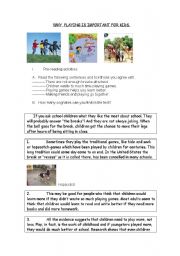 English Worksheet: Why playing is important for kids.