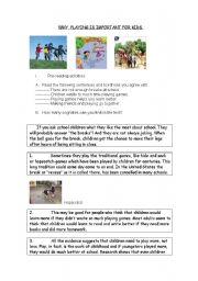 English worksheet: Why playing is important for kids.