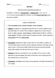 English Worksheet: World War I