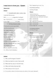English Worksheet: I was born to love you - Queen