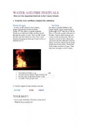 English Worksheet: water and fire festivals