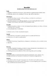 English Worksheet: Synonyms of the word Beautiful