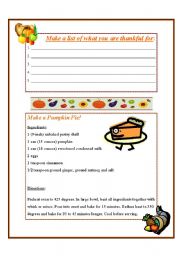 English Worksheet: Thanksgiving