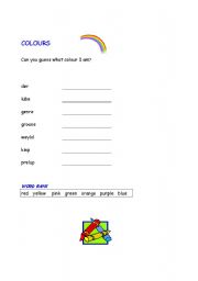 English worksheet: COLOURS WORD SCRAMBLE