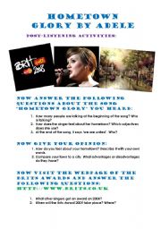 English Worksheet: ADELE SONG- BRIT AWARDS 08 (PART 3)