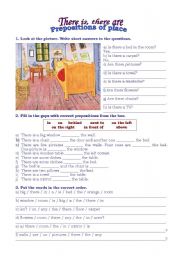 English Worksheet: There is, there are. Prepositions of place