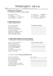 English Worksheet: worksheet present simple verb to be