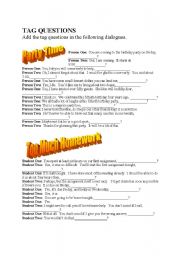 English Worksheet: DIALOGUES WITH TAG QUESTIONS