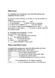 English Worksheet: Was -were